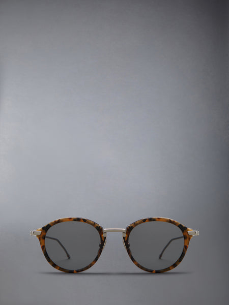 ACETATE AND TITANIUM ROUND SUNGLASSES MED BROWN