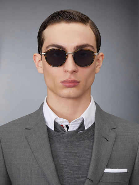ACETATE AND TITANIUM ROUND SUNGLASSES MED BROWN