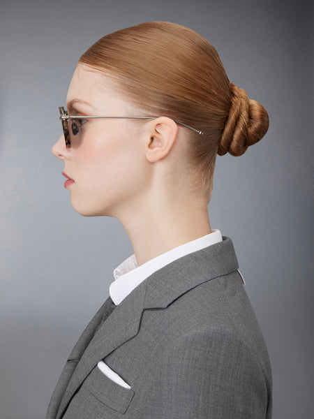 ACETATE AND TITANIUM ROUND SUNGLASSES MED BROWN