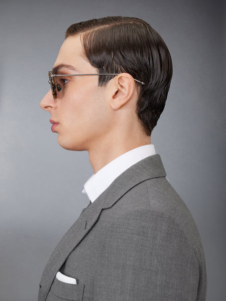ACETATE AND TITANIUM ROUND SUNGLASSES MED BROWN