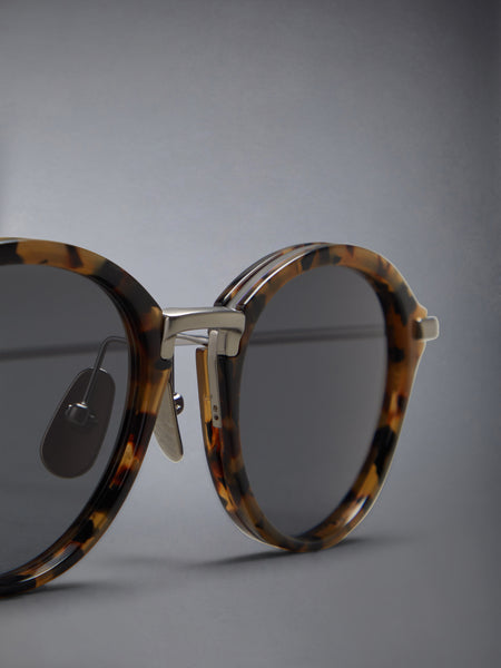 ACETATE AND TITANIUM ROUND SUNGLASSES MED BROWN