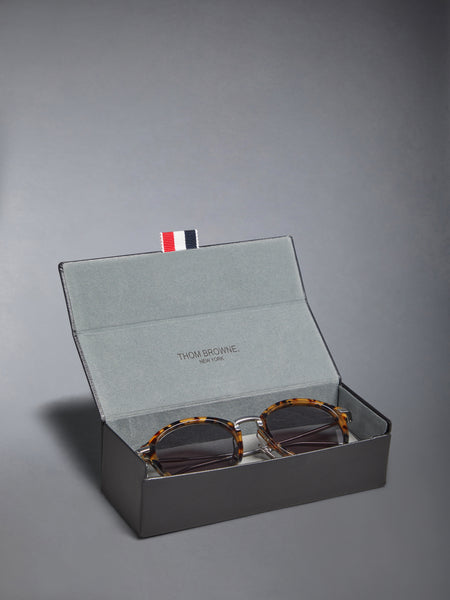 ACETATE AND TITANIUM ROUND SUNGLASSES MED BROWN