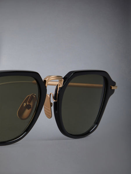 ACETATE AND TITANIUM RECTANGULAR SUNGLASSES BLACK