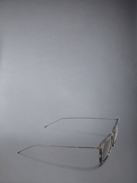 ACETATE AND TITANIUM RECTANGULAR SUNGLASSES DARK GREY