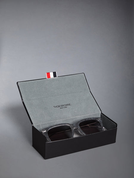 ACETATE AND TITANIUM RECTANGULAR SUNGLASSES DARK GREY