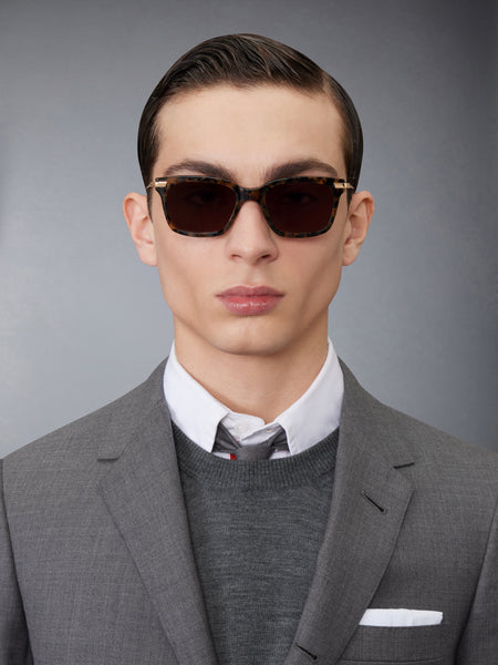 ACETATE AND TITANIUM RECTANGULAR SUNGLASSES DARK BROWN