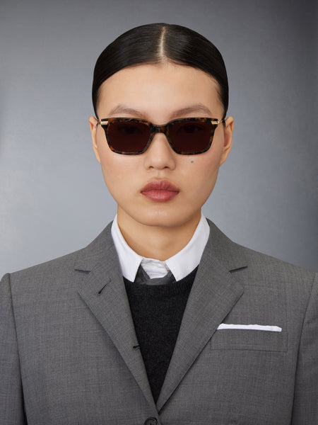ACETATE AND TITANIUM RECTANGULAR SUNGLASSES DARK BROWN