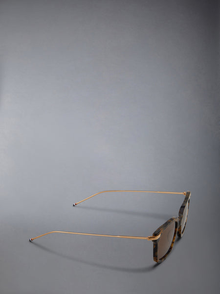 ACETATE AND TITANIUM RECTANGULAR SUNGLASSES DARK BROWN