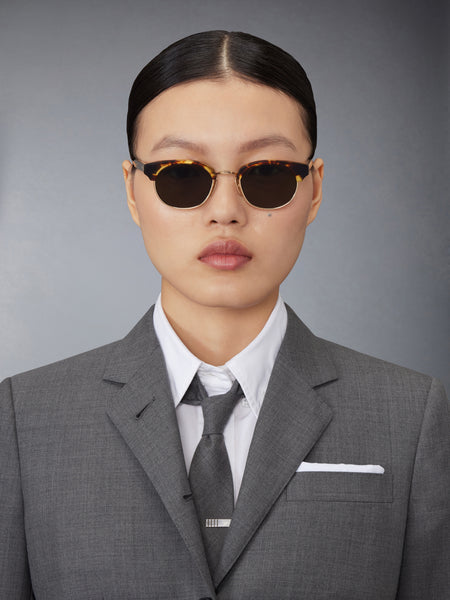 ACETATE AND TITANIUM OVAL SUNGLASSES MED BROWN