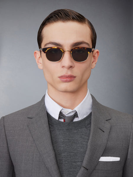 ACETATE AND TITANIUM OVAL SUNGLASSES MED BROWN