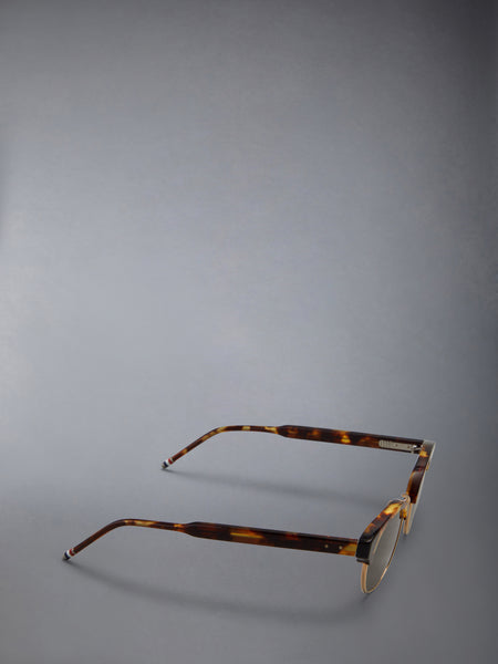 ACETATE AND TITANIUM OVAL SUNGLASSES MED BROWN