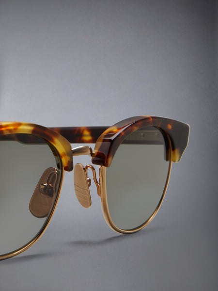 ACETATE AND TITANIUM OVAL SUNGLASSES MED BROWN