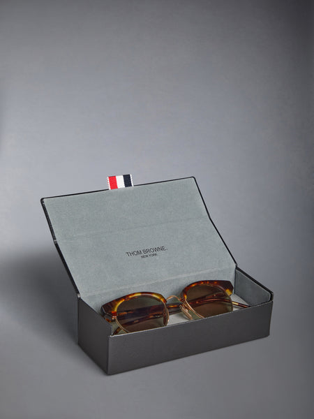 ACETATE AND TITANIUM OVAL SUNGLASSES MED BROWN