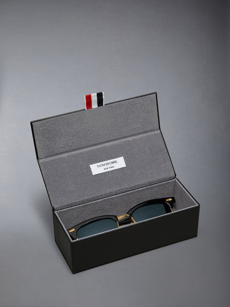 ACETATE AND TITANIUM RECTANGULAR SUNGLASSES BLACK