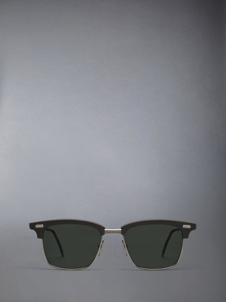 ACETATE AND TITANIUM RECTANGULAR SUNGLASSES DARK GREY