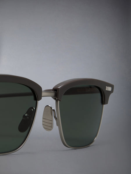 ACETATE AND TITANIUM RECTANGULAR SUNGLASSES DARK GREY