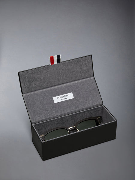 ACETATE AND TITANIUM RECTANGULAR SUNGLASSES DARK GREY