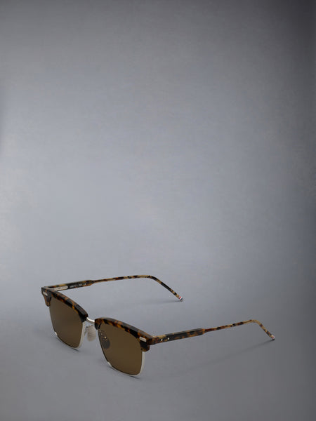 ACETATE AND TITANIUM RECTANGULAR SUNGLASSES DARK BROWN
