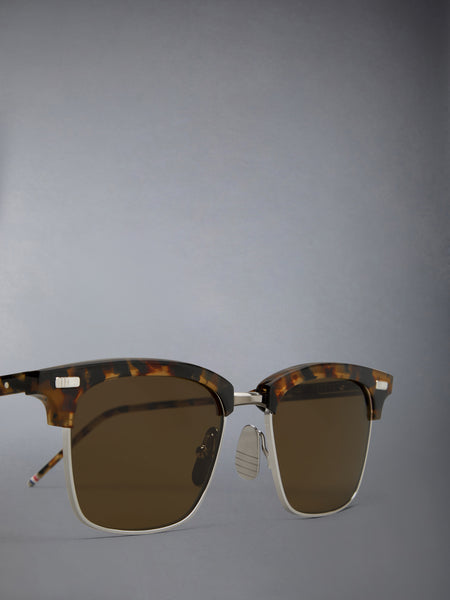 ACETATE AND TITANIUM RECTANGULAR SUNGLASSES DARK BROWN
