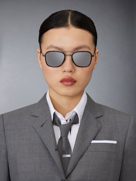 ACETATE AND TITANIUM RECTANGULAR AVIATOR SUNGLASSES BLACK/CHARCOAL