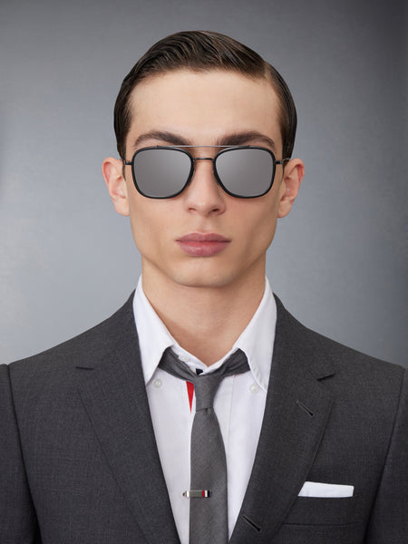ACETATE AND TITANIUM RECTANGULAR AVIATOR SUNGLASSES BLACK/CHARCOAL