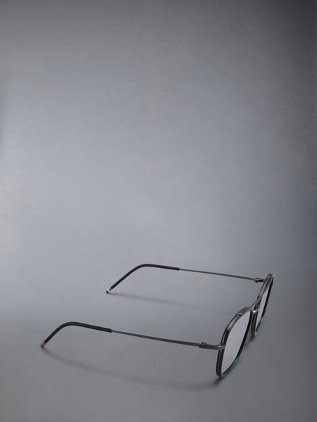 ACETATE AND TITANIUM RECTANGULAR AVIATOR SUNGLASSES BLACK/CHARCOAL
