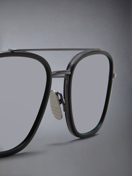 ACETATE AND TITANIUM RECTANGULAR AVIATOR SUNGLASSES BLACK/CHARCOAL