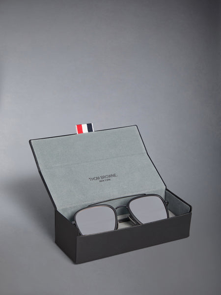 ACETATE AND TITANIUM RECTANGULAR AVIATOR SUNGLASSES BLACK/CHARCOAL