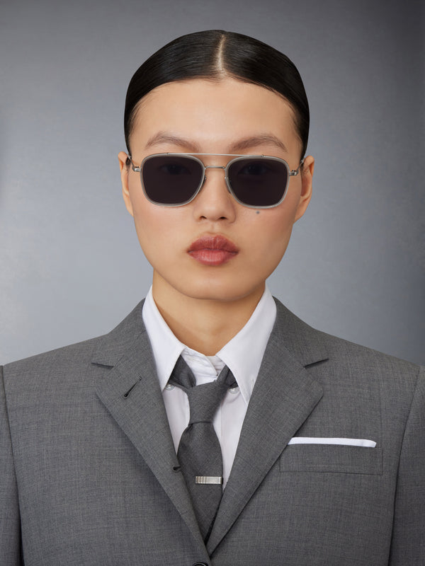 아세테이트 앤 티타늄 렉텡귤러 에비에이터 선글라스 - image 2