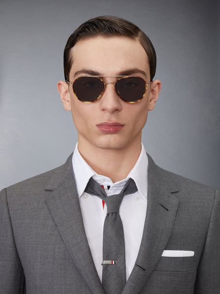 ACETATE AND TITANIUM AVIATOR SUNGLASSES MED BROWN