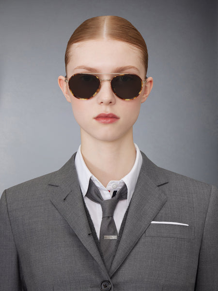 ACETATE AND TITANIUM AVIATOR SUNGLASSES MED BROWN