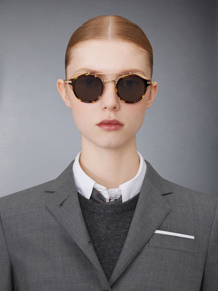 ACETATE AND TITANIUM ROUND SUNGLASSES MED BROWN