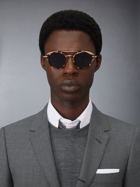 ACETATE AND TITANIUM ROUND SUNGLASSES MED BROWN