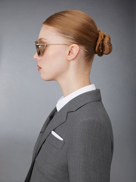 ACETATE AND TITANIUM ROUND SUNGLASSES MED BROWN