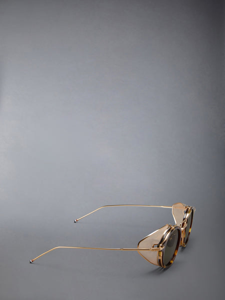 ACETATE AND TITANIUM ROUND SUNGLASSES MED BROWN