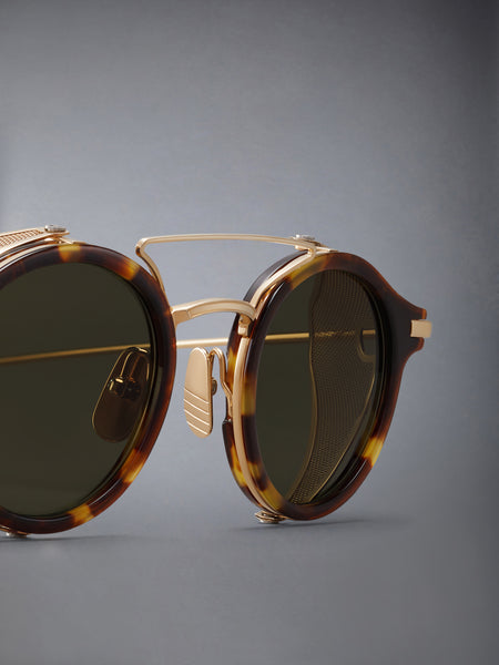 ACETATE AND TITANIUM ROUND SUNGLASSES MED BROWN