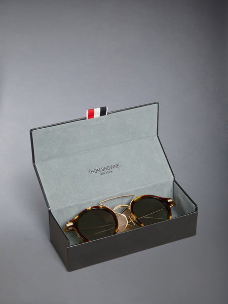 ACETATE AND TITANIUM ROUND SUNGLASSES MED BROWN