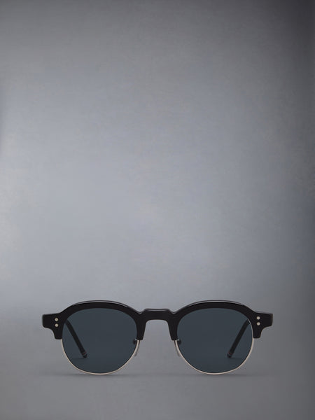 ACETATE AND TITANIUM OVAL SUNGLASSES BLACK