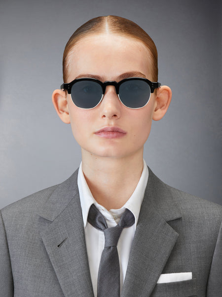 ACETATE AND TITANIUM OVAL SUNGLASSES BLACK
