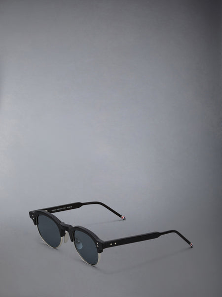ACETATE AND TITANIUM OVAL SUNGLASSES BLACK