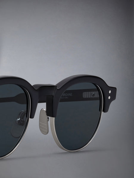 ACETATE AND TITANIUM OVAL SUNGLASSES BLACK