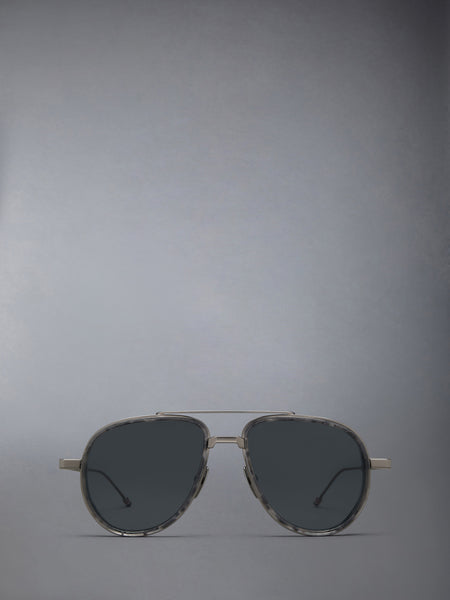 ACETATE AND TITANIUM AVIATOR SUNGLASSES MED GREY