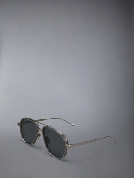 ACETATE AND TITANIUM AVIATOR SUNGLASSES MED GREY