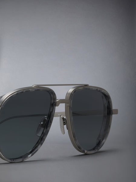 ACETATE AND TITANIUM AVIATOR SUNGLASSES MED GREY
