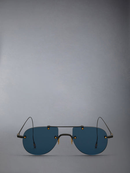 TITANIUM RIMLESS AVIATOR SUNGLASSES BLACK