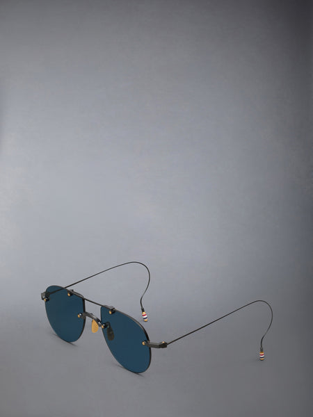 TITANIUM RIMLESS AVIATOR SUNGLASSES BLACK