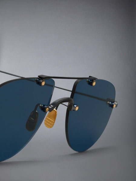 TITANIUM RIMLESS AVIATOR SUNGLASSES BLACK