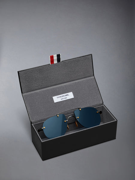 TITANIUM RIMLESS AVIATOR SUNGLASSES BLACK