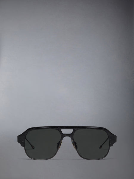ACETATE AND TITANIUM AVIATOR PILOT SUNGLASSES BLACK/ASPHALT