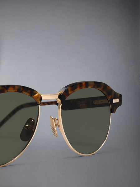 ACETATE AND TITANIUM PILOT SUNGLASSES DARK BROWN